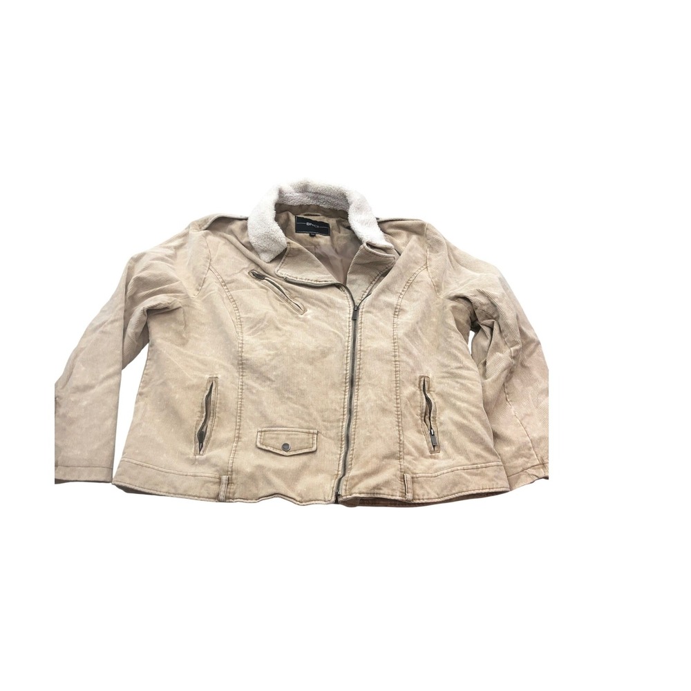 BNCI Womens 3X Corduroy Moto Jacket Cream Faux Fur Collar Full Zip Zipper Accent